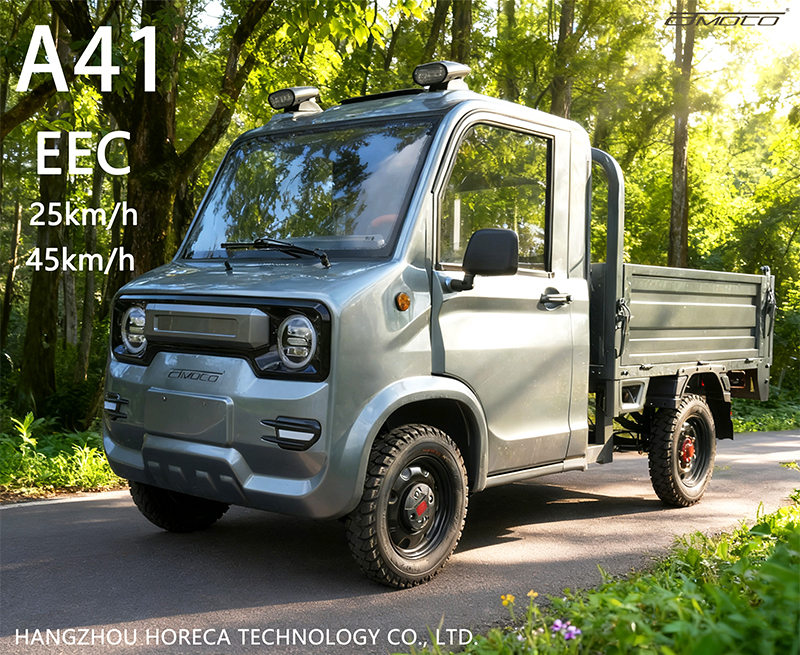 AMOTO A41 electric mini cargo truck with cab and drop-side cargo bed, EEC certified, 3000W 72V 106AH